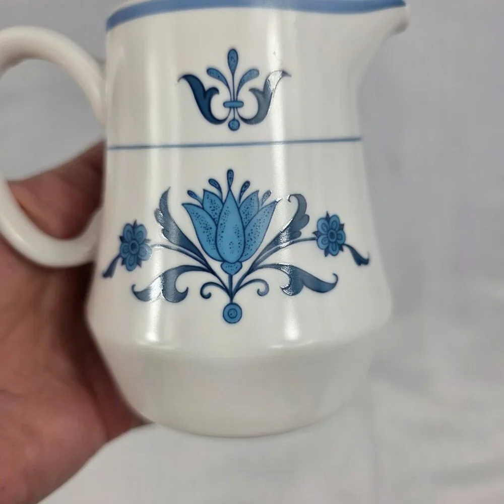 Noritake Blue Haven Creamer White with Blue Flowers & Bands